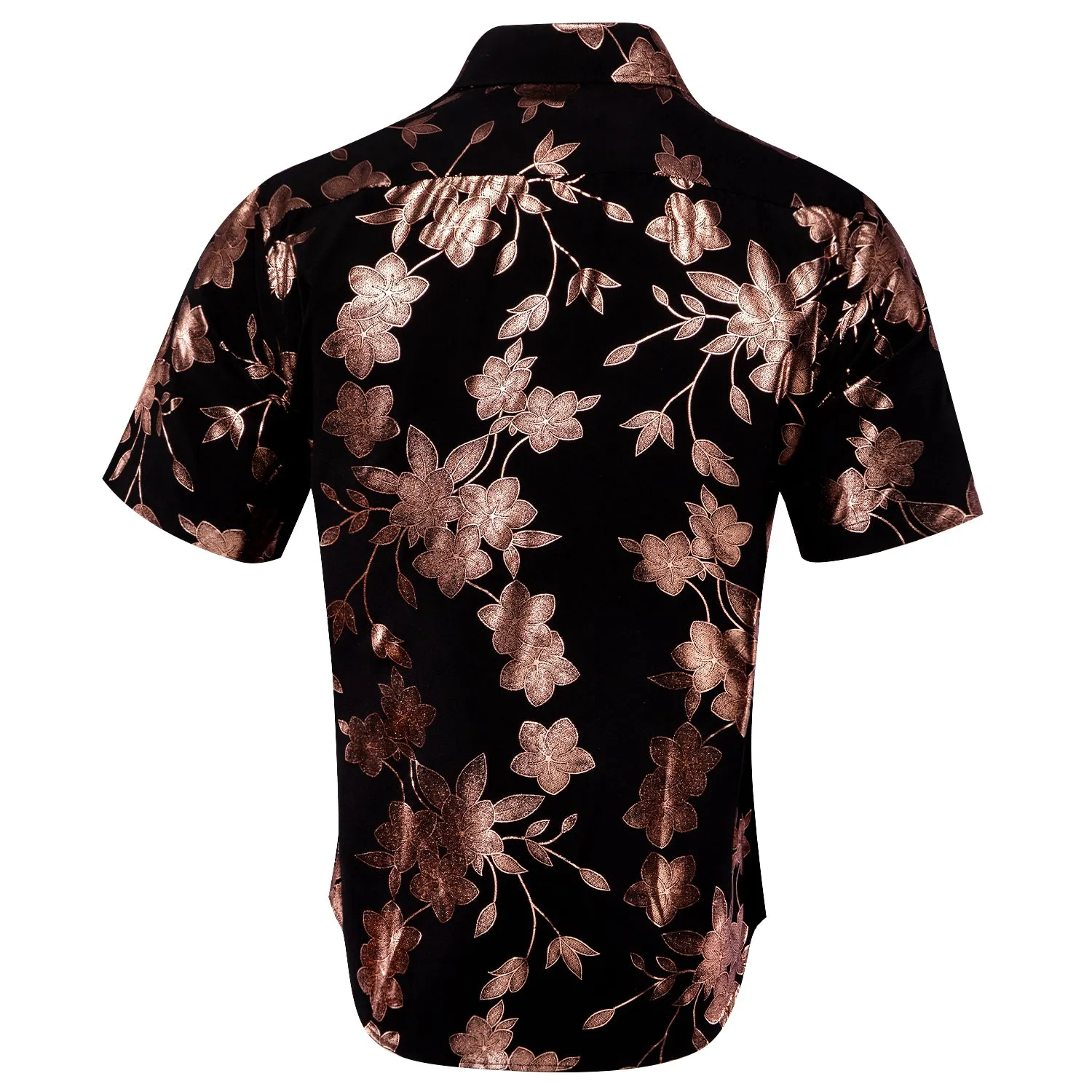 $19.99 Hi-Tie Summer Top Black Brown Floral Mens Button Up Short Sleeve Shirt