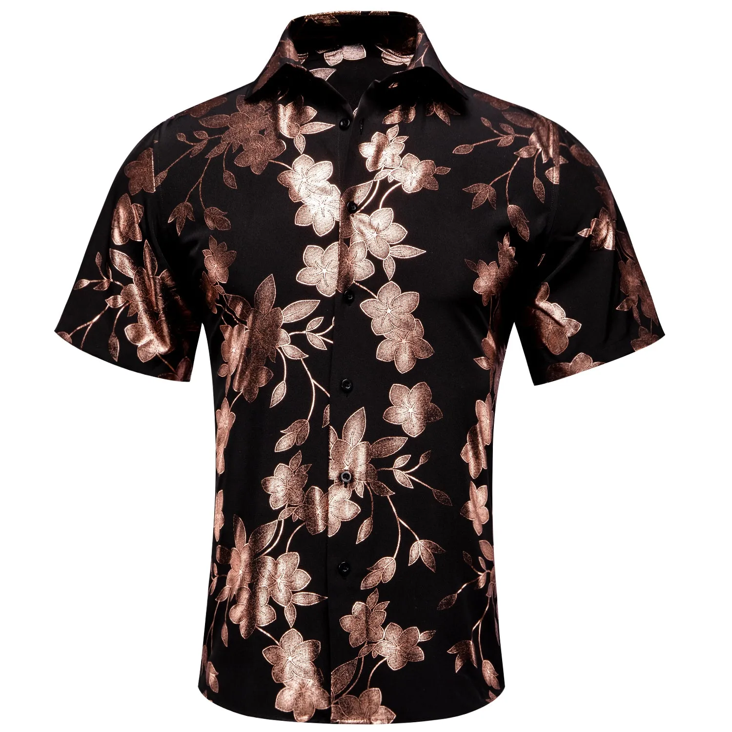 $19.99 Hi-Tie Summer Top Black Brown Floral Mens Button Up Short Sleeve Shirt