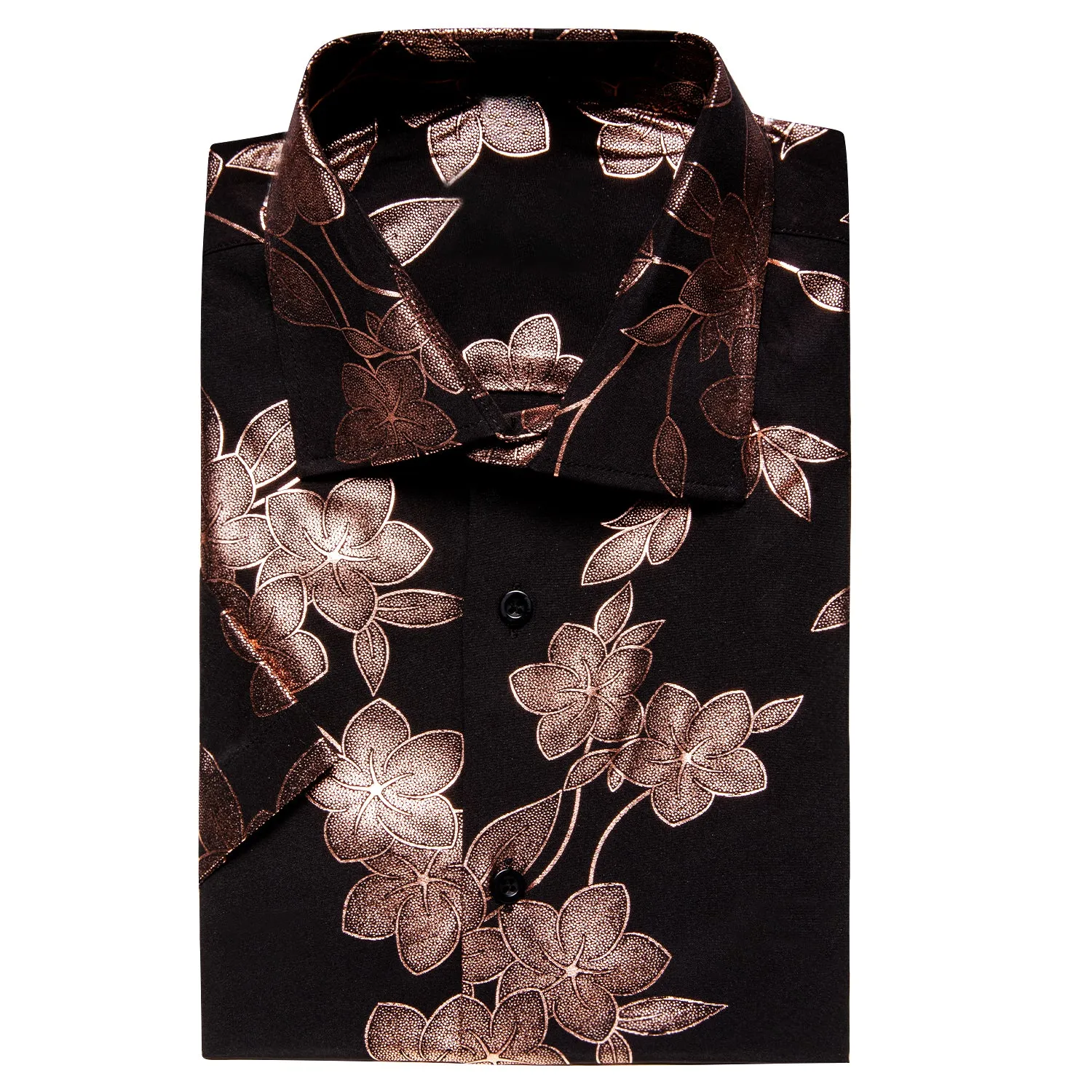 $19.99 Hi-Tie Summer Top Black Brown Floral Mens Button Up Short Sleeve Shirt