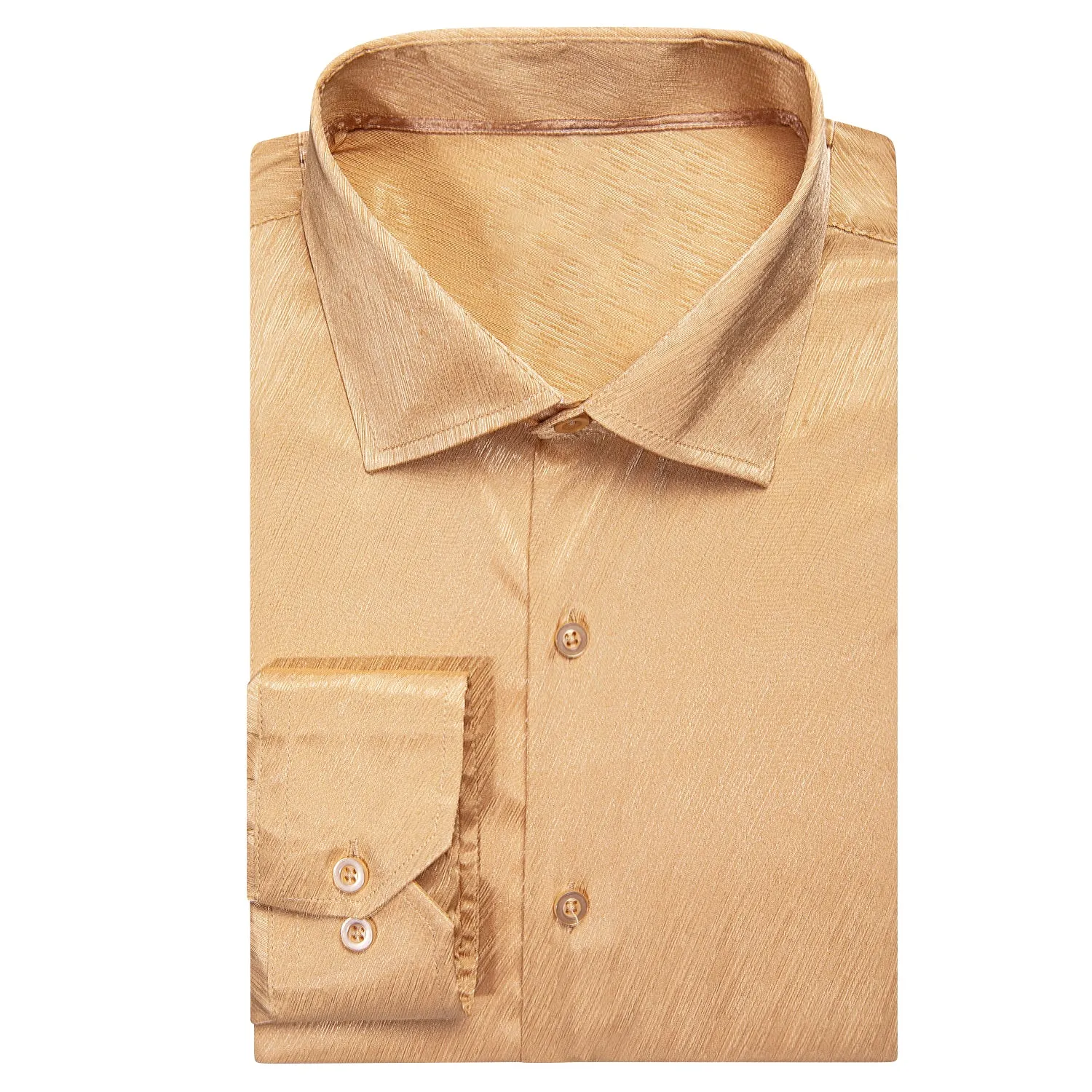 $19.99 Hi-Tie Yellow Shirt Beige Solid Silk Men's Long Sleeve Dress Shirt