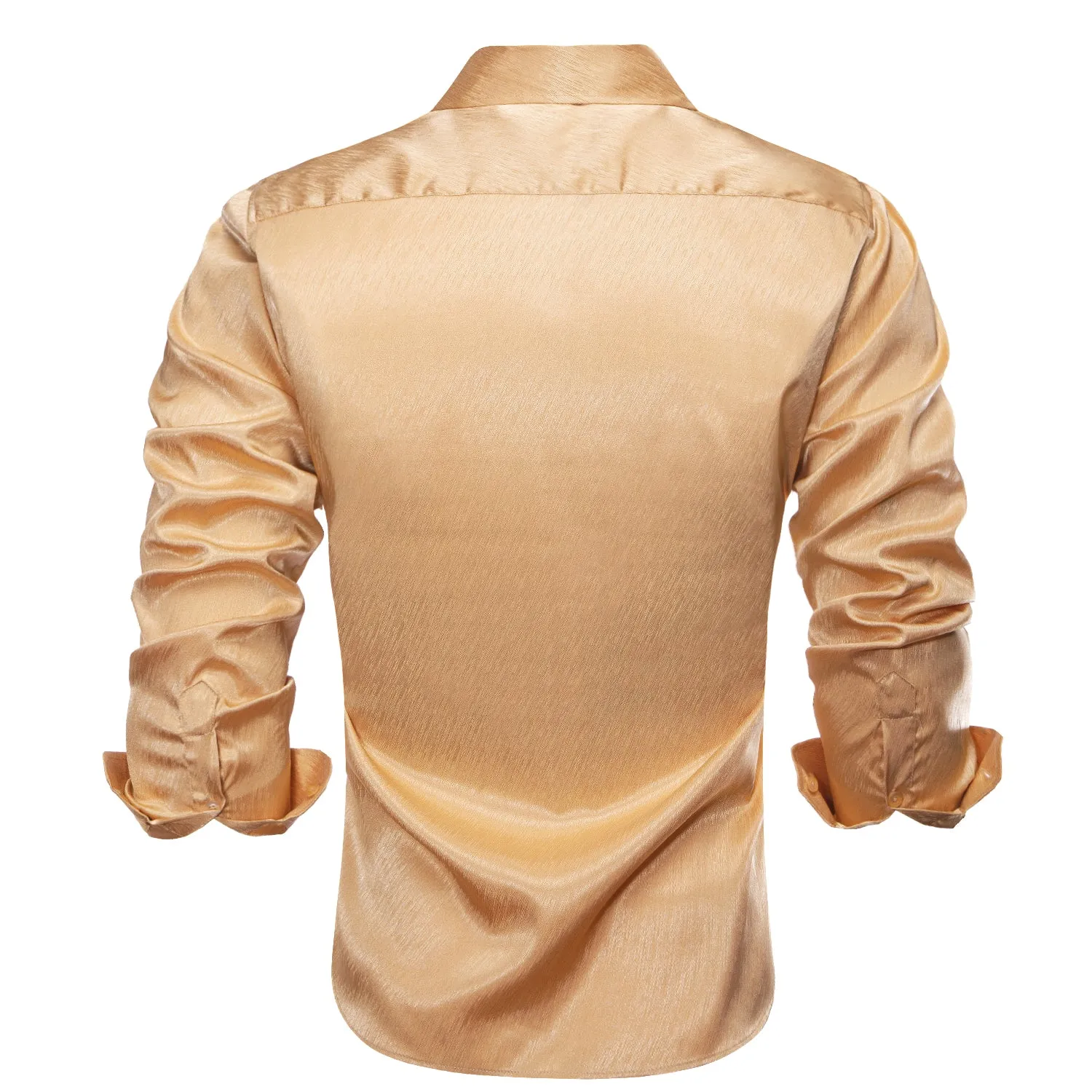 $19.99 Hi-Tie Yellow Shirt Beige Solid Silk Men's Long Sleeve Dress Shirt
