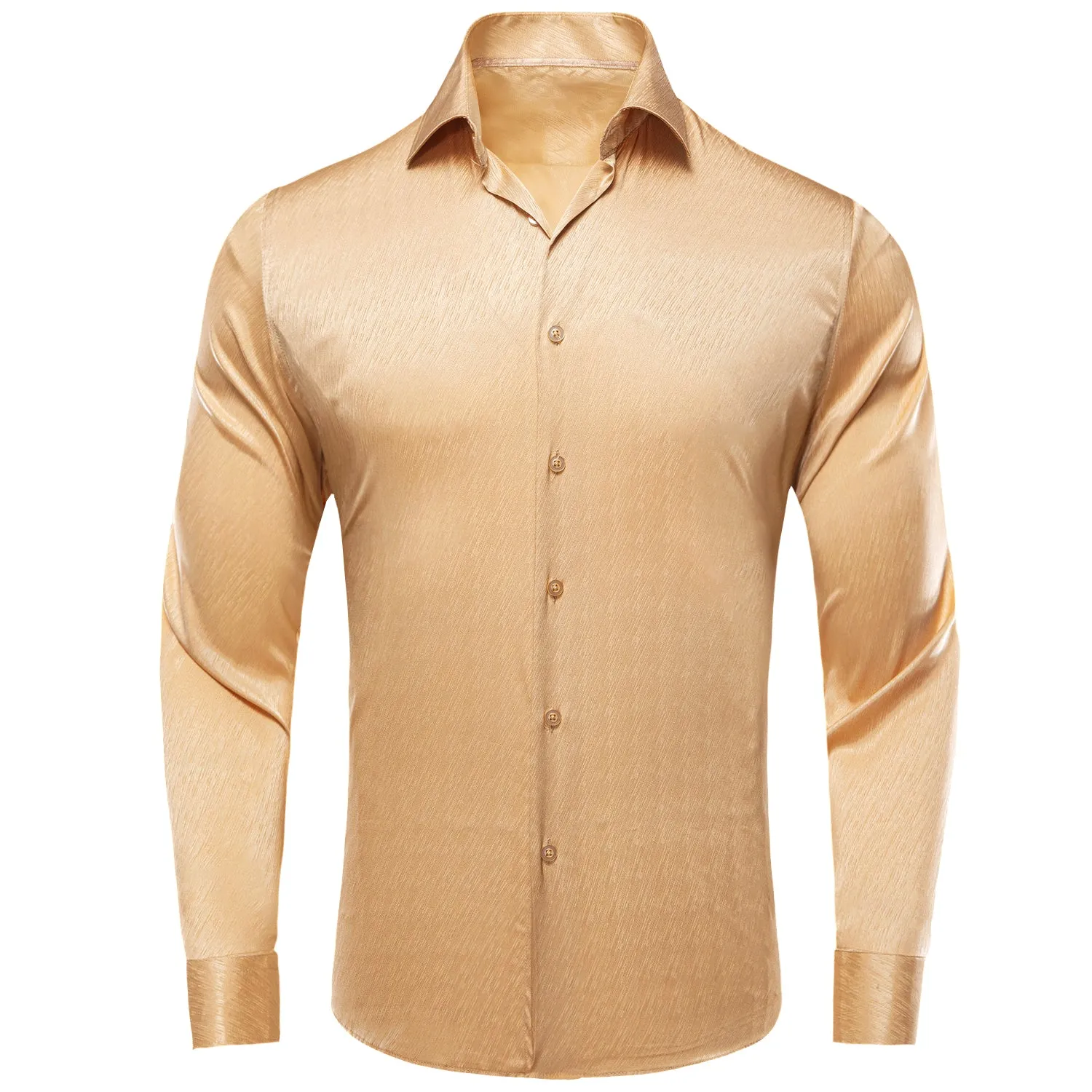 $19.99 Hi-Tie Yellow Shirt Beige Solid Silk Men's Long Sleeve Dress Shirt