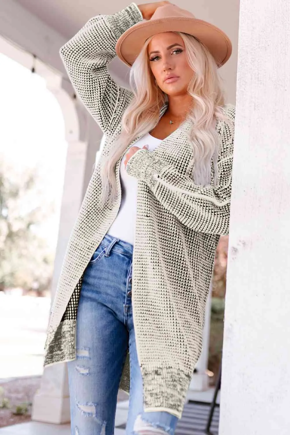 5 Woven Heather Longline Cardigan