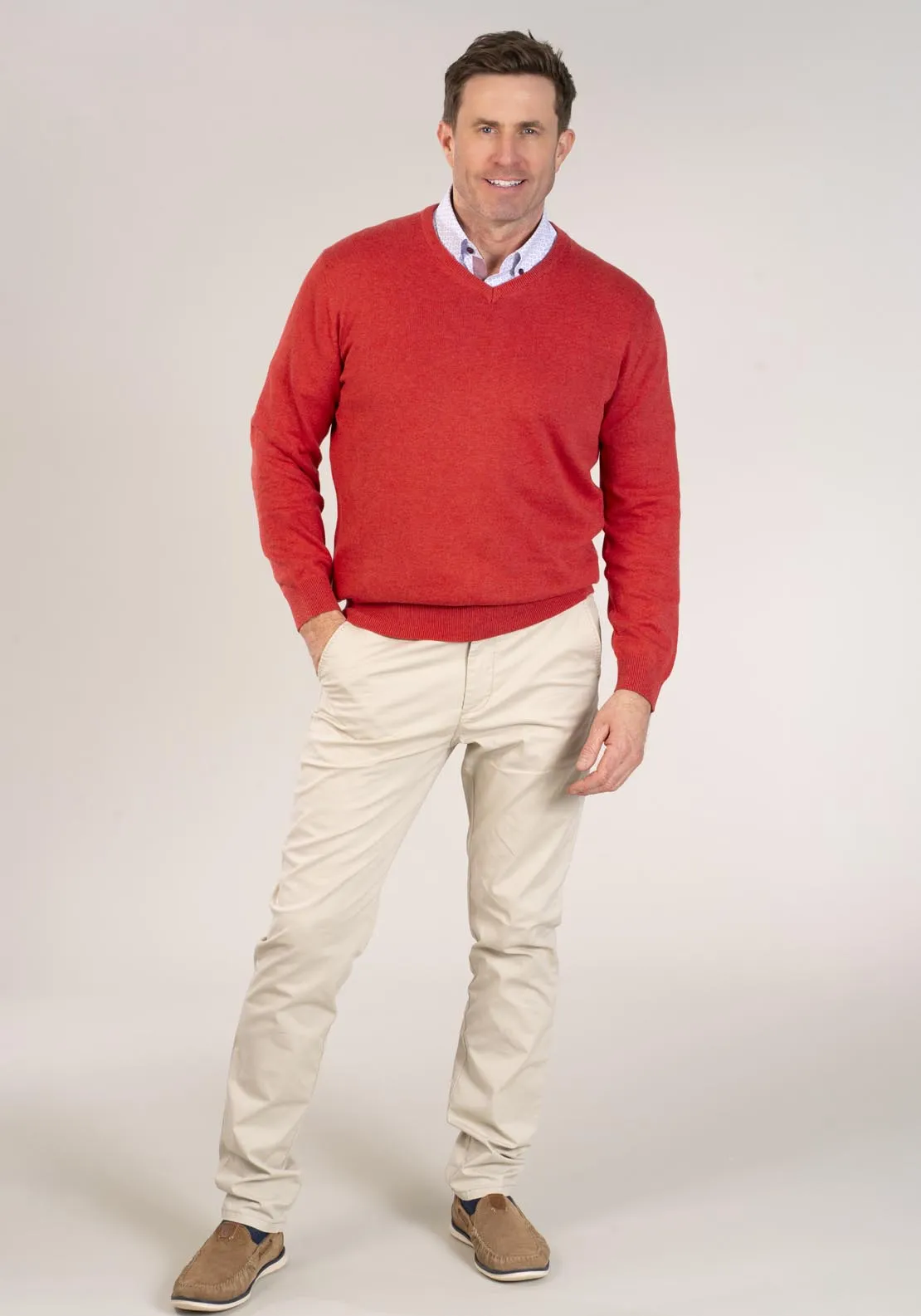 50/50 Fine Merino Wool & Acrylic V-Neck Knit - Samoa