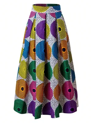 African Women Allover Print Fold Pleated Skirt