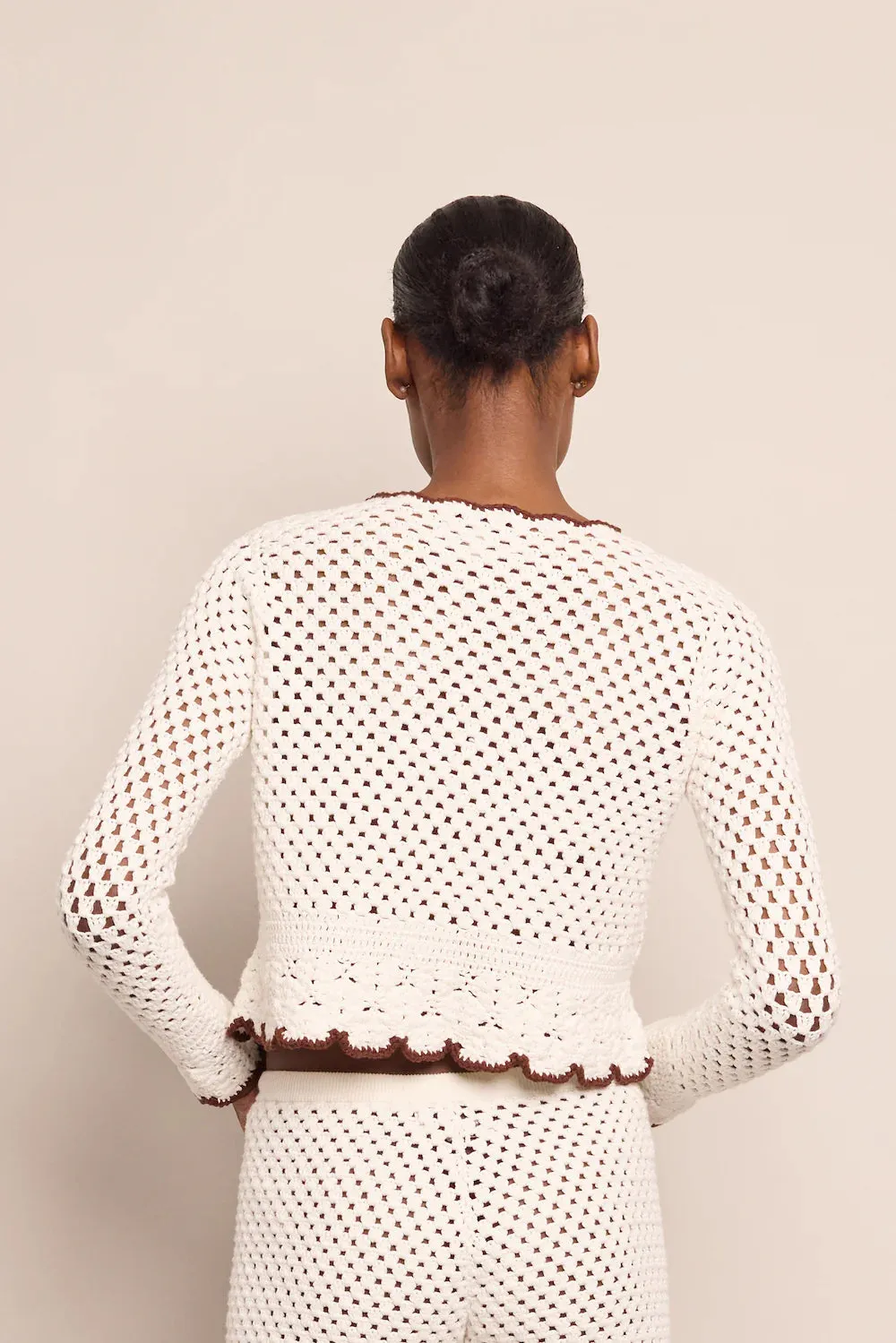 Alma Cardigan in Ivory/Coffee