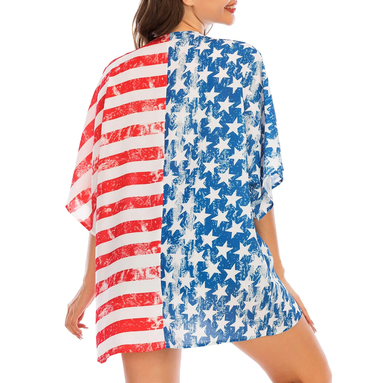 American Flag Print Half Sleeve Casual Cover-up
