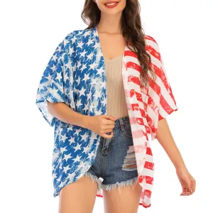 American Flag Print Half Sleeve Casual Cover-up