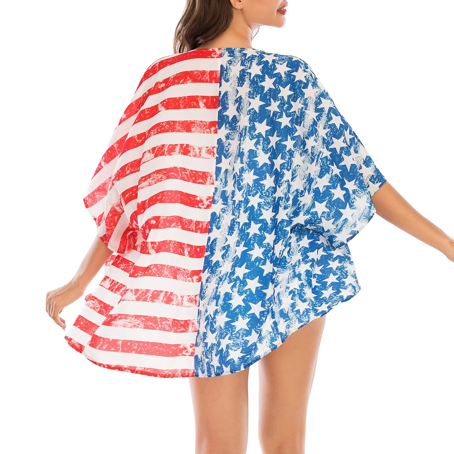 American Flag Print Half Sleeve Casual Cover-up