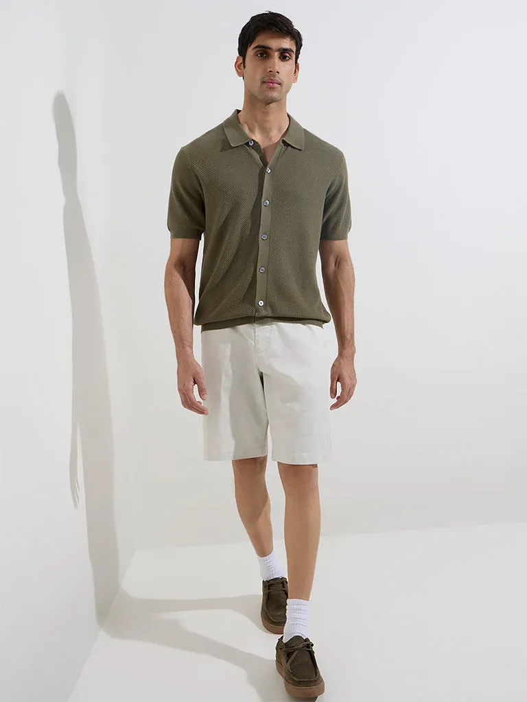 Ascot Olive Knit-Textured Relaxed-Fit Cotton-Blend Shirt