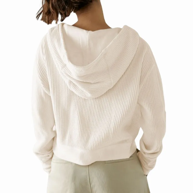 Beige Ribbed Zip Up Hooded Cardigan