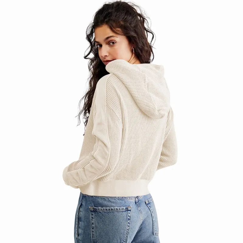 Beige Ribbed Zip Up Hooded Cardigan