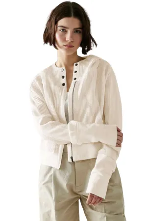 Beige Ribbed Zip Up Hooded Cardigan