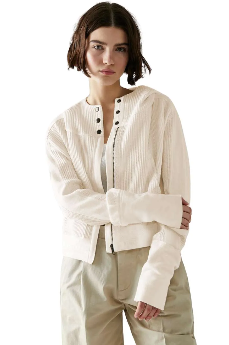 Beige Ribbed Zip Up Hooded Cardigan