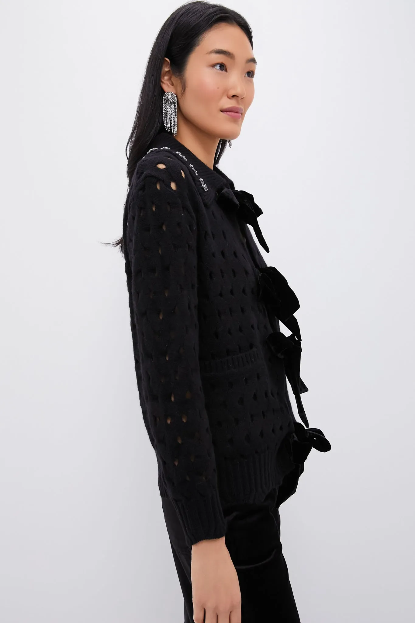 Black Leia Knit Long Sleeve Cardigan with Stones