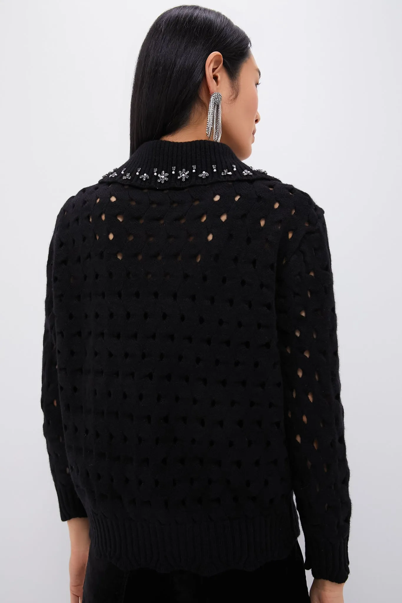 Black Leia Knit Long Sleeve Cardigan with Stones