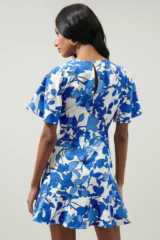 Blue Floral Tier Hem Dress