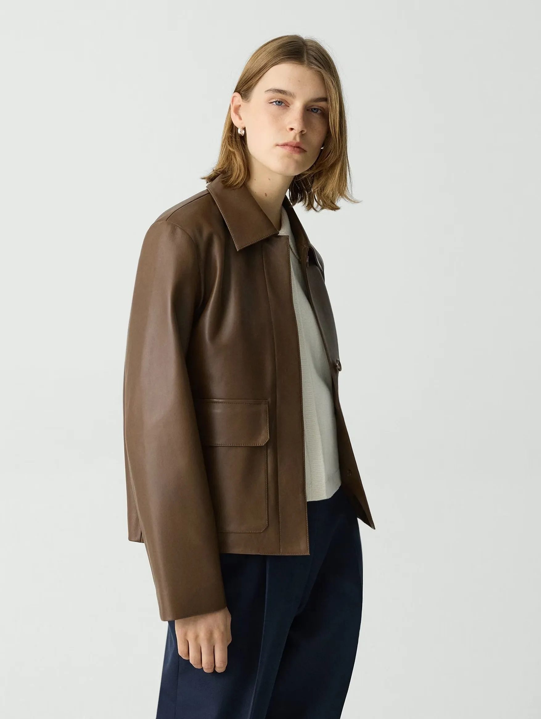 Boxy Leather Jacket in Clove