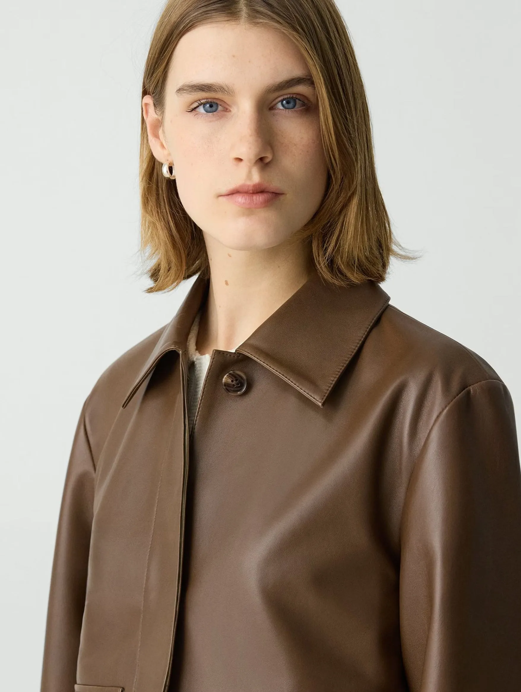 Boxy Leather Jacket in Clove