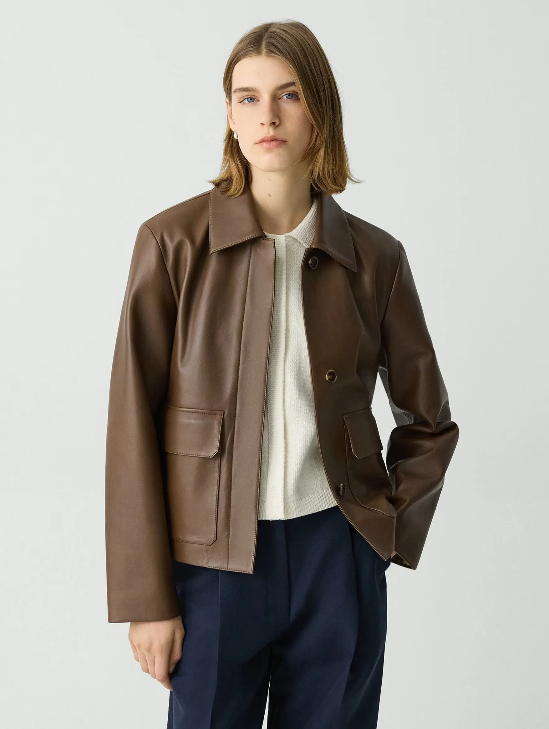 Boxy Leather Jacket in Clove