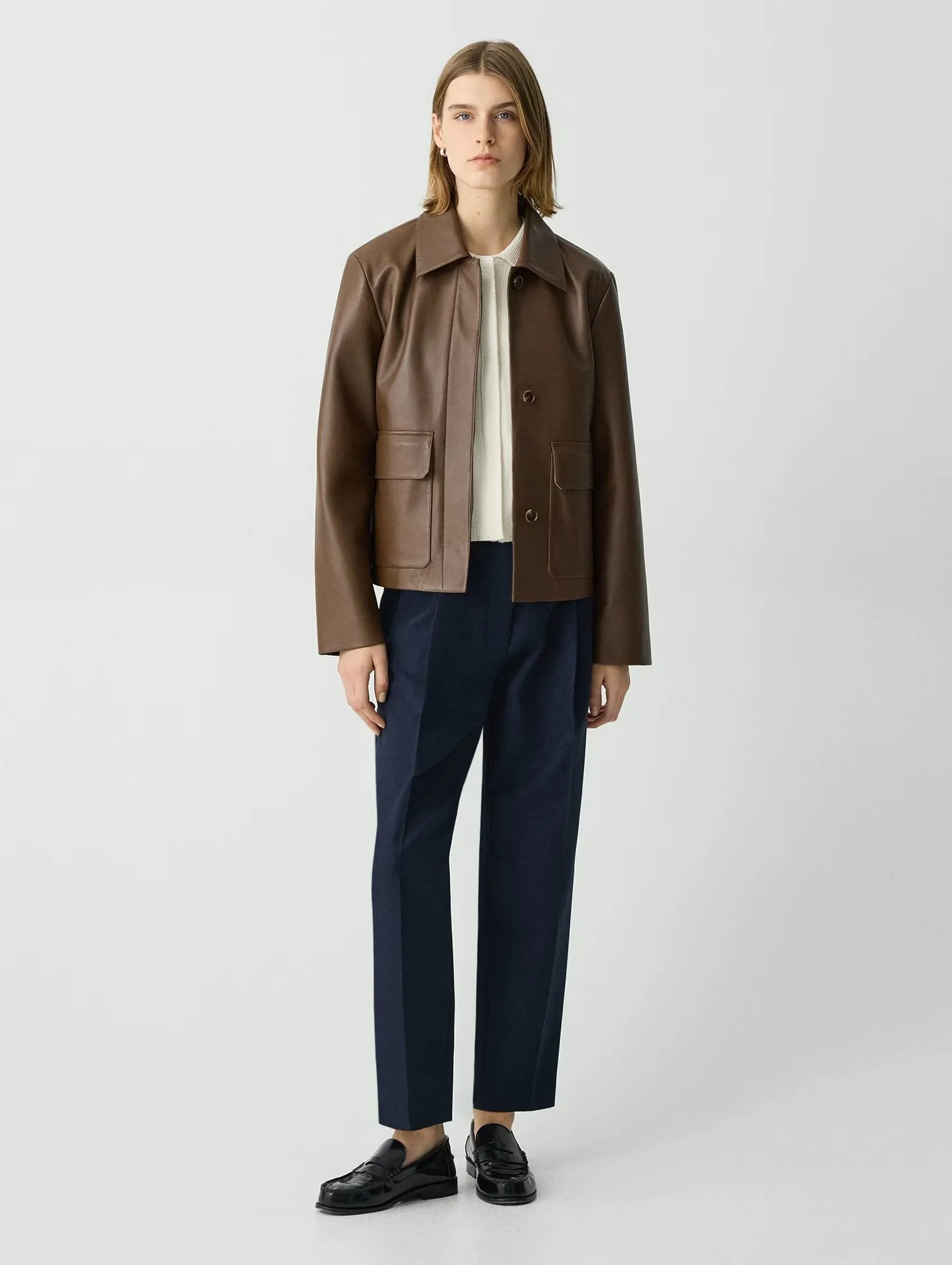 Boxy Leather Jacket in Clove