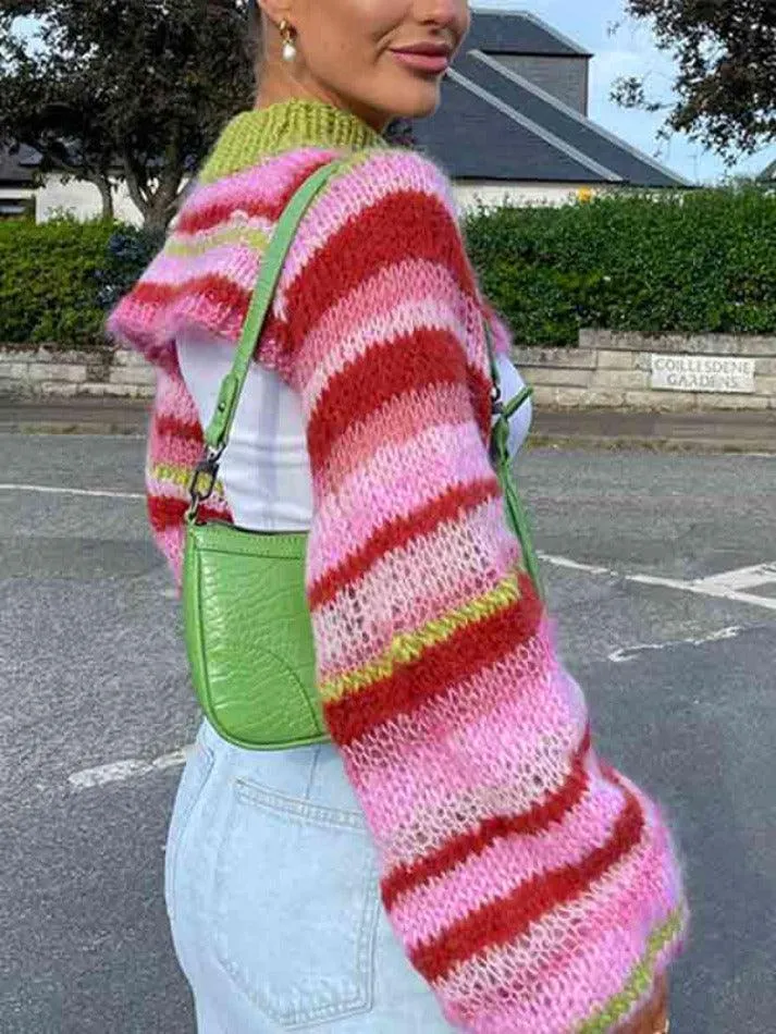 Colorful Stripe Ultra Short Smock Crochet Top