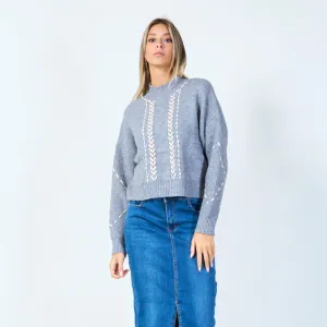 Contrast stitch high-neck sweater wholesale