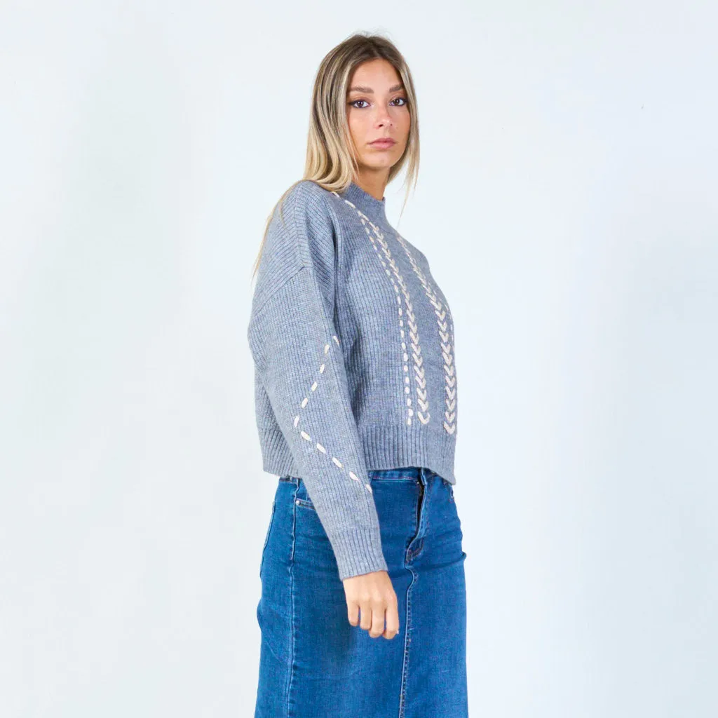 Contrast stitch high-neck sweater wholesale