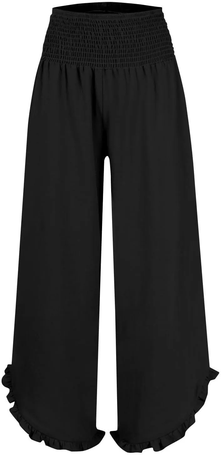 Cotton Linen Pants Women Relaxed Fit Casual Flowy Wide Leg Beach Pants Lightweight Travel Vacation Trousers with Pockets
