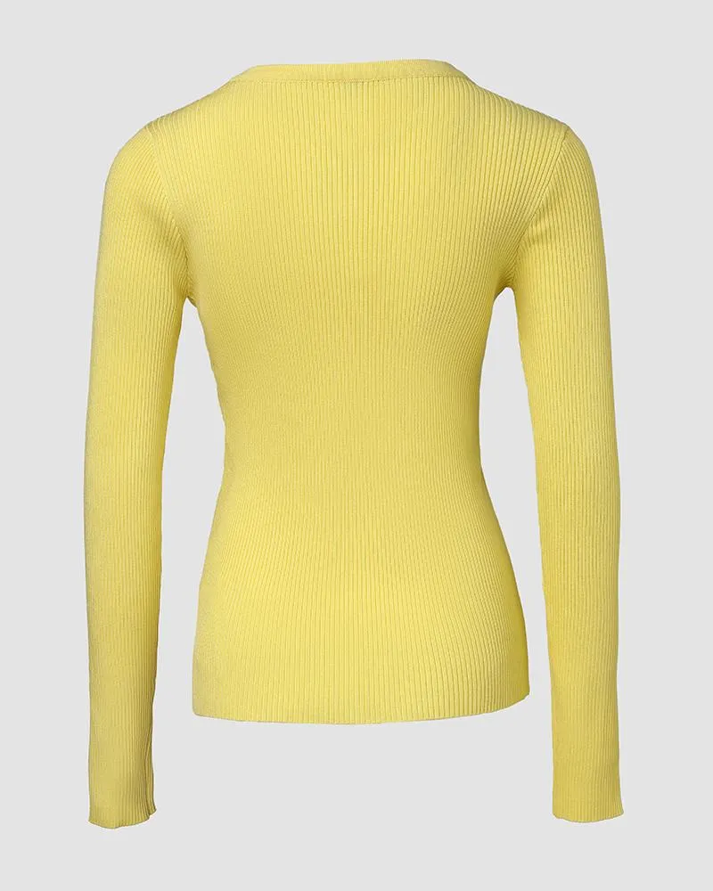 Crewneck Long Sleeve Knit Sweater Half Zipper Design Casual Pullover Knit Tops