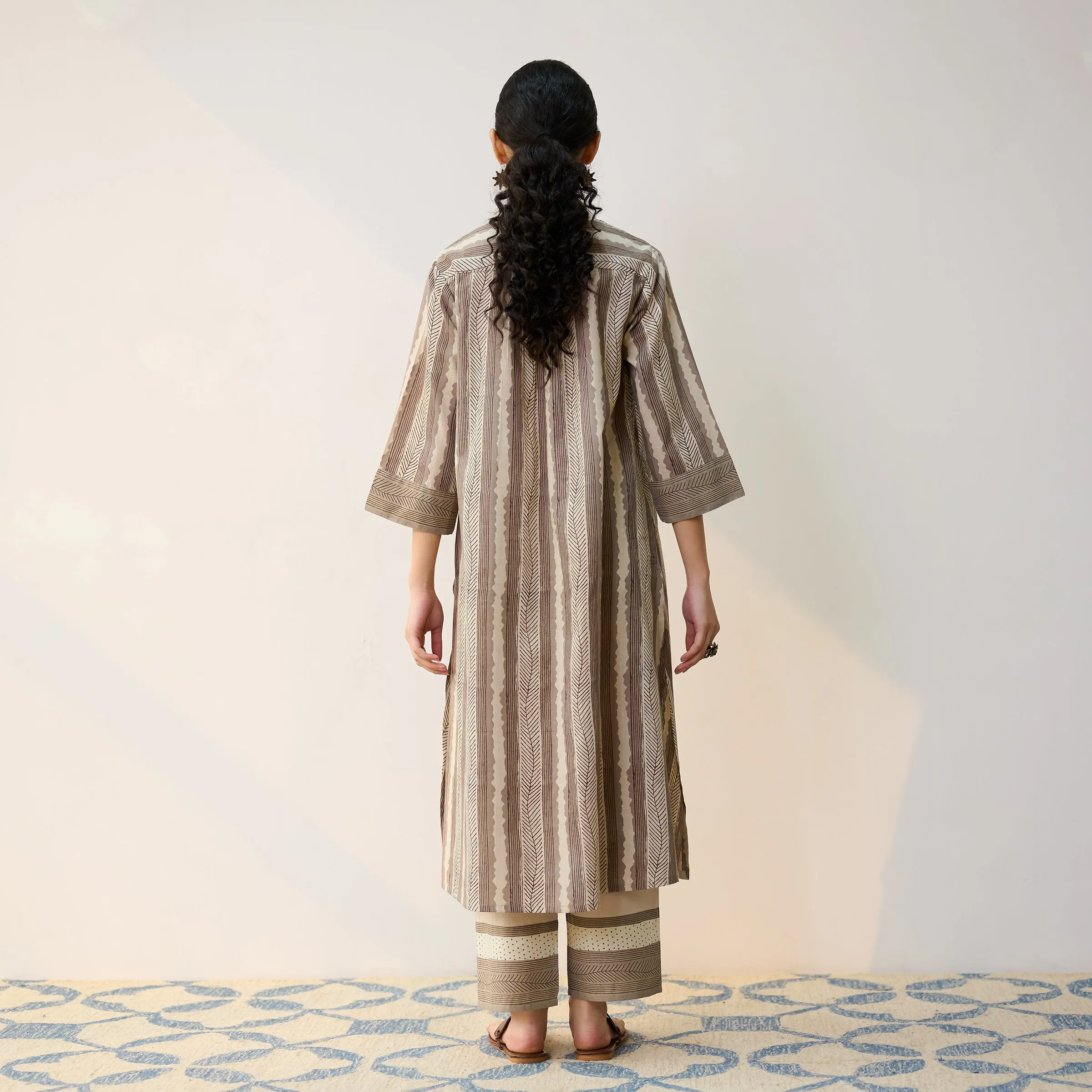 Dabu Inspired Grey Cotton Shirt Kurta with Pant