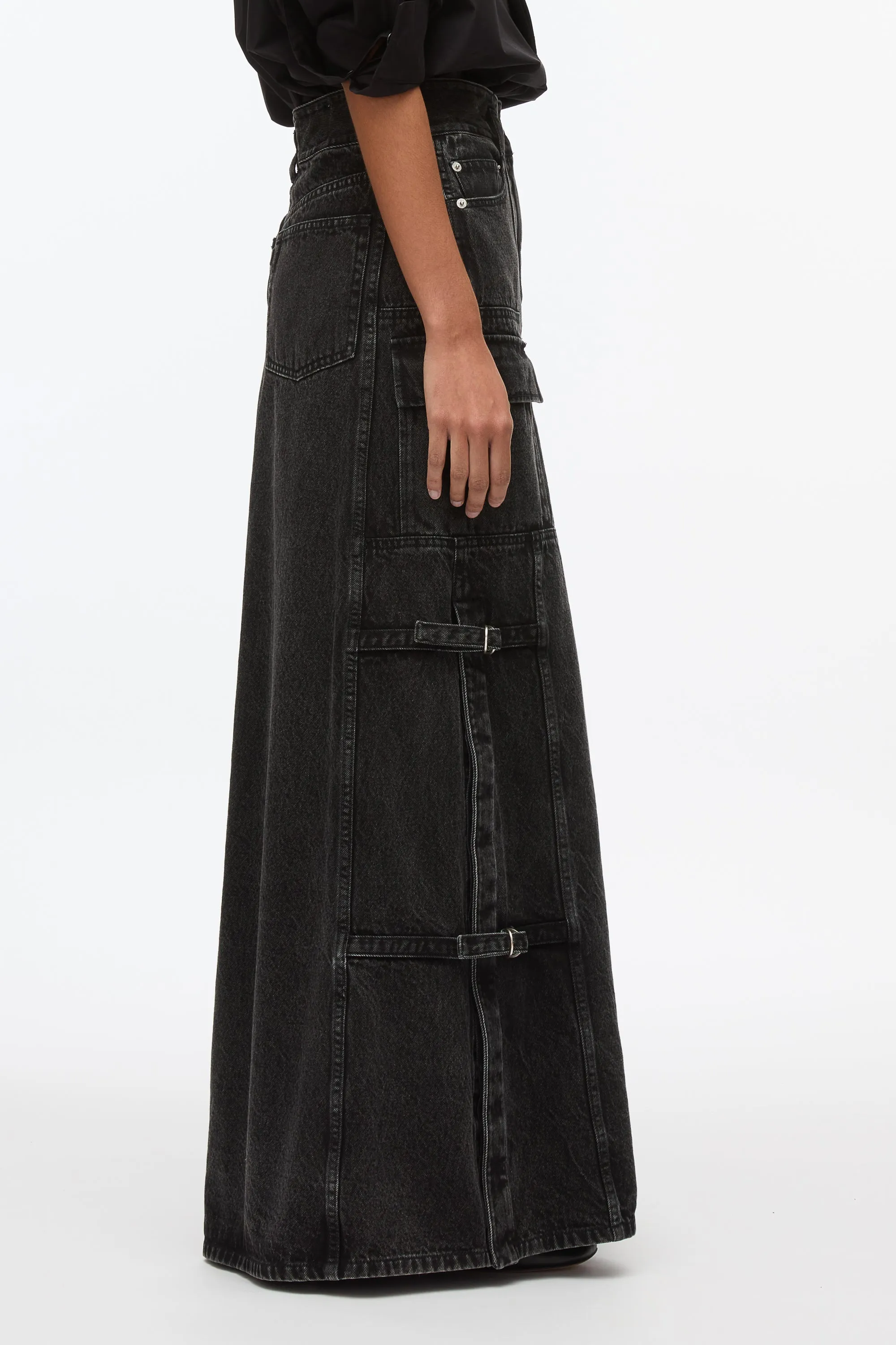Denim Cargo Maxi Skirt
