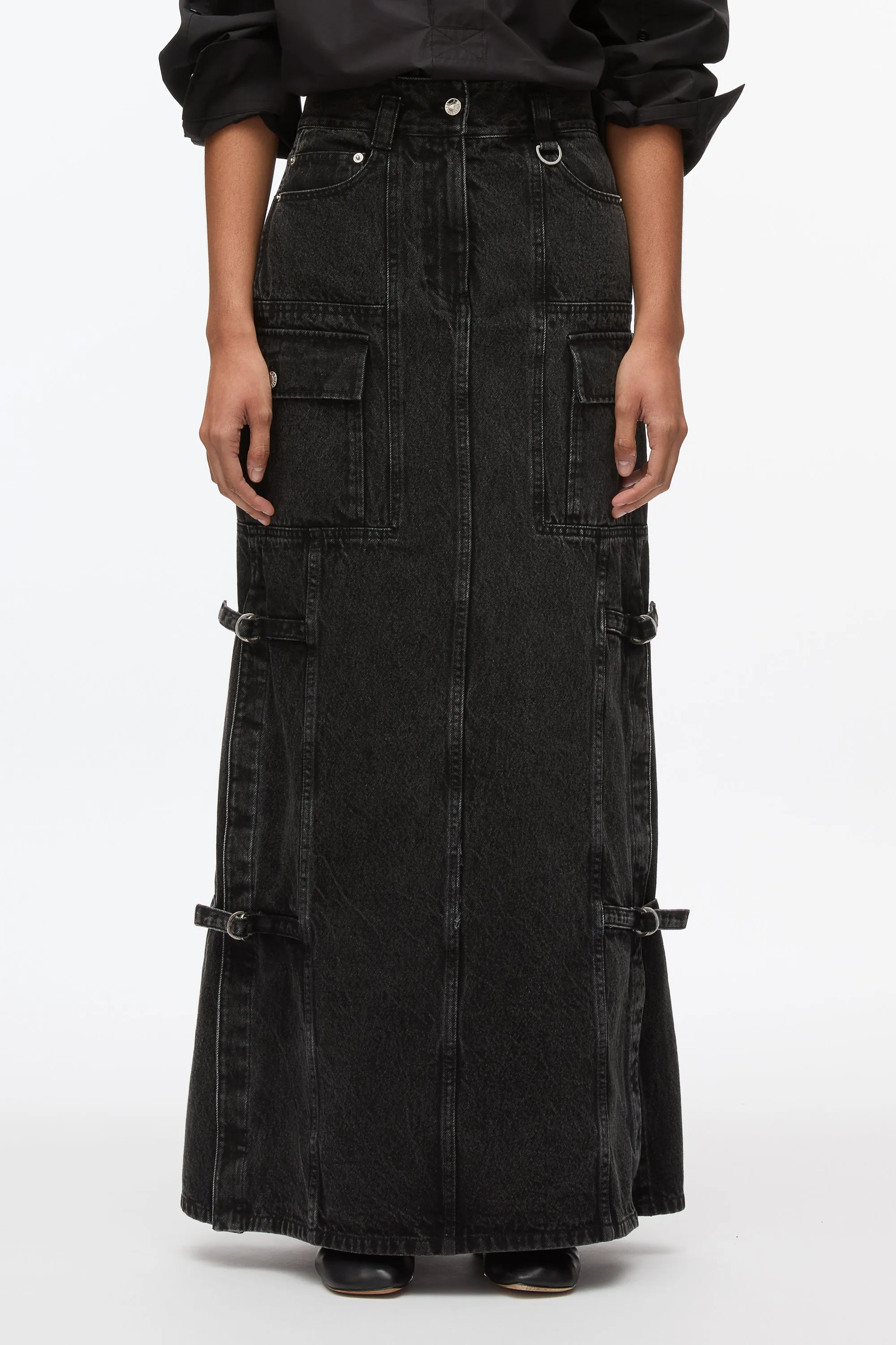 Denim Cargo Maxi Skirt