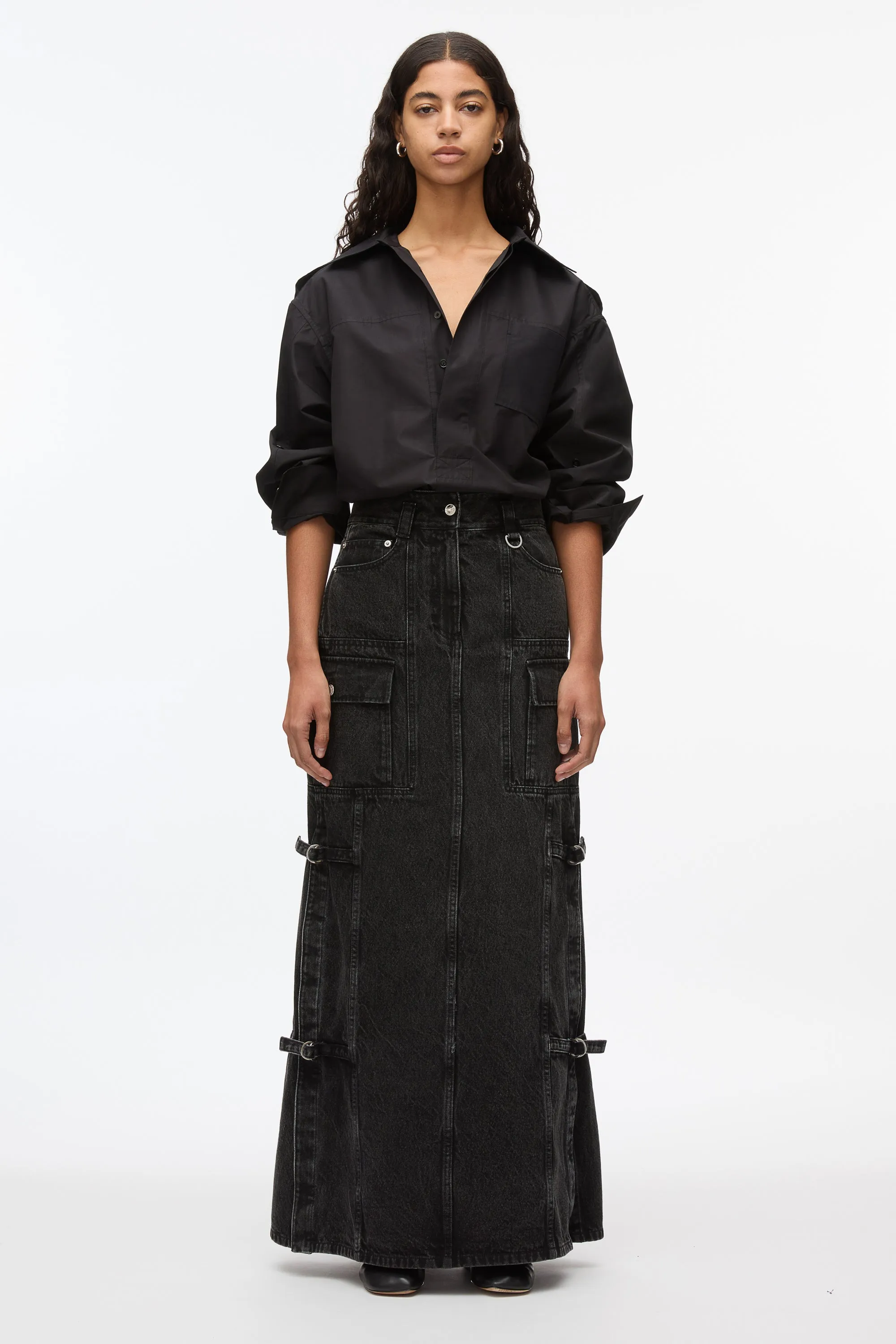 Denim Cargo Maxi Skirt