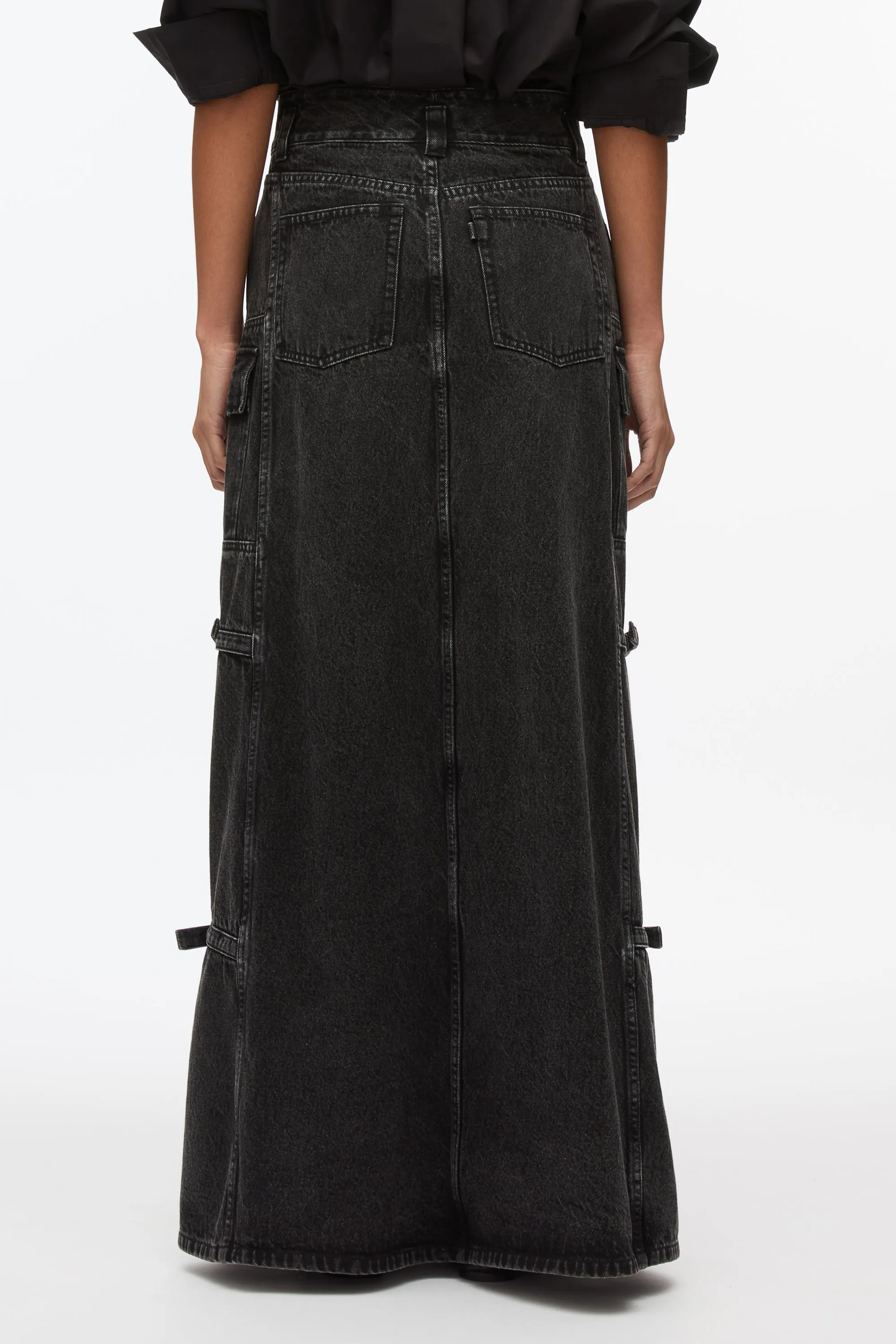 Denim Cargo Maxi Skirt