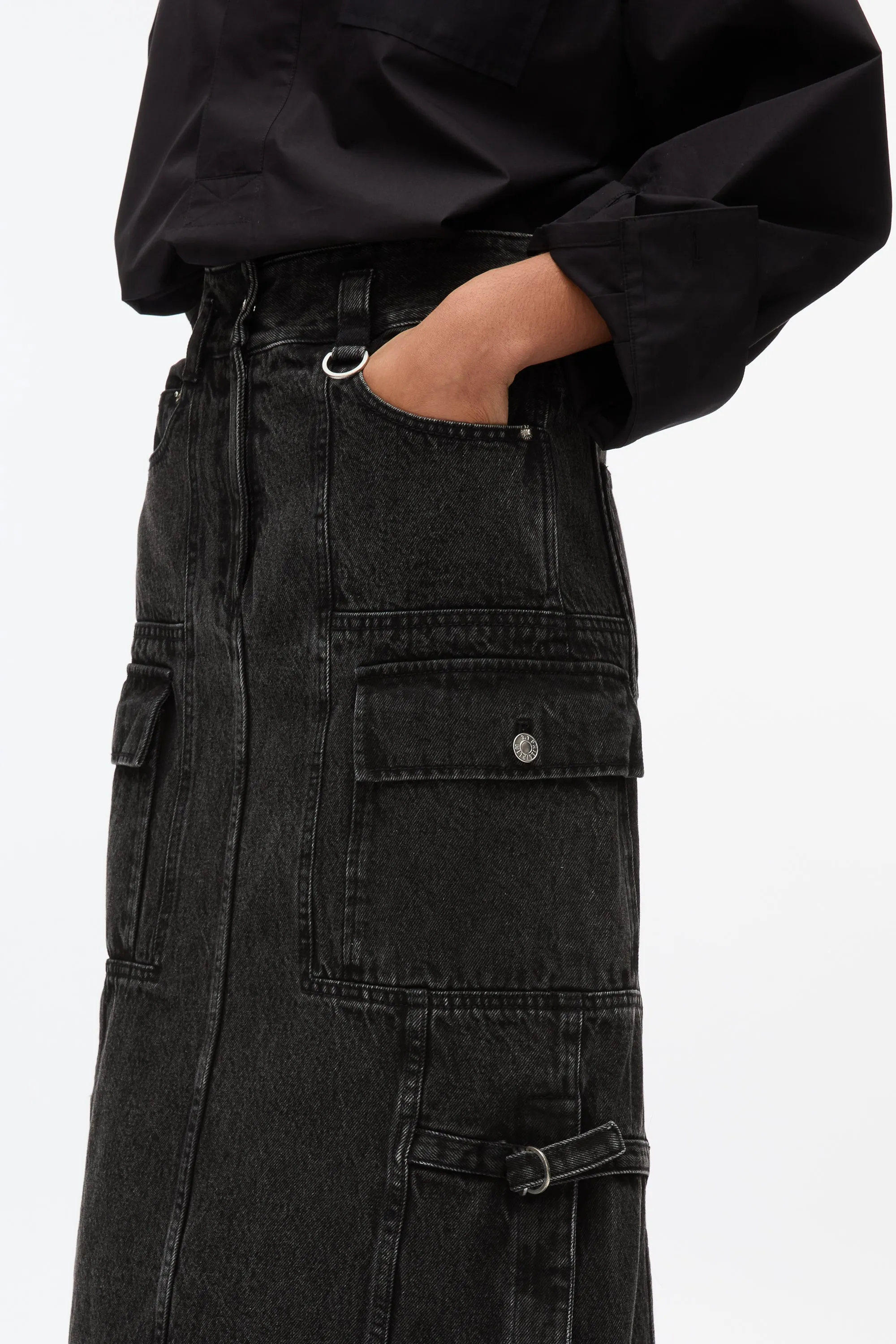 Denim Cargo Maxi Skirt