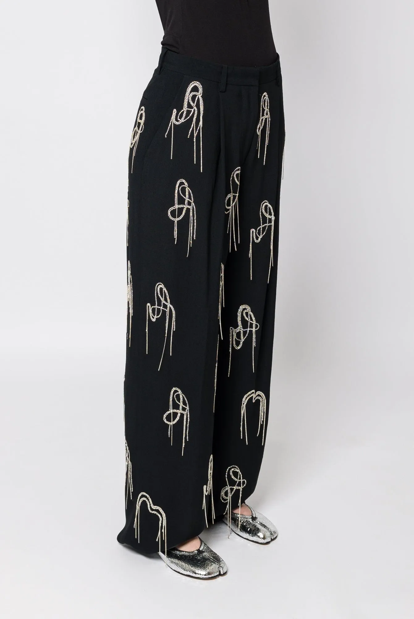 Dries Van Noten Porter Embroidered Pants Black
