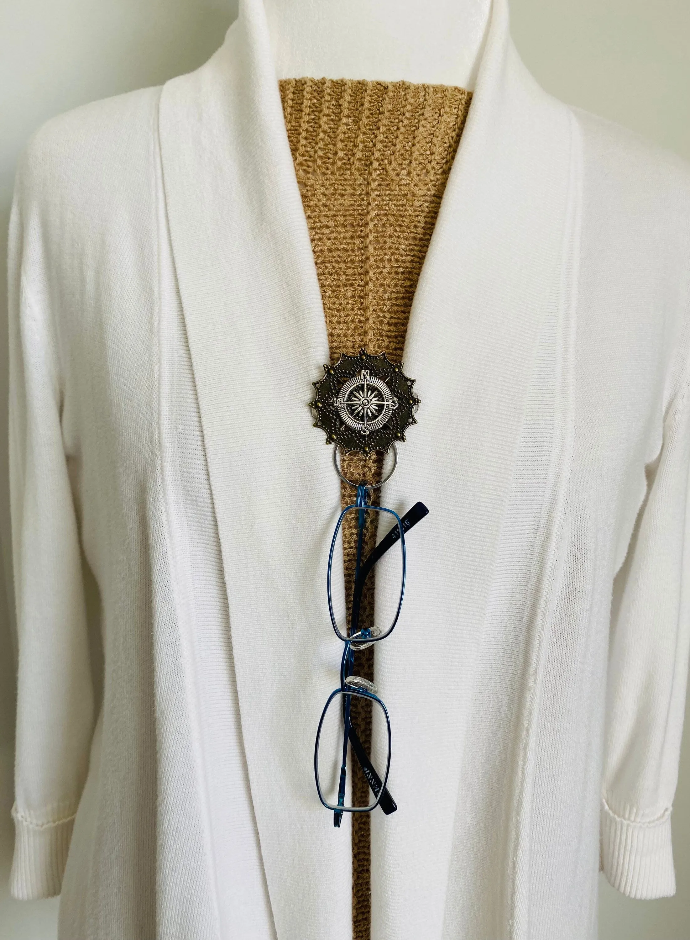 Eyeglass holder Sunglasses holder Badge holder Sweater Clip Badge holders Nurse ID pin holder Compass Jewelry Gift for Her by Fabulici