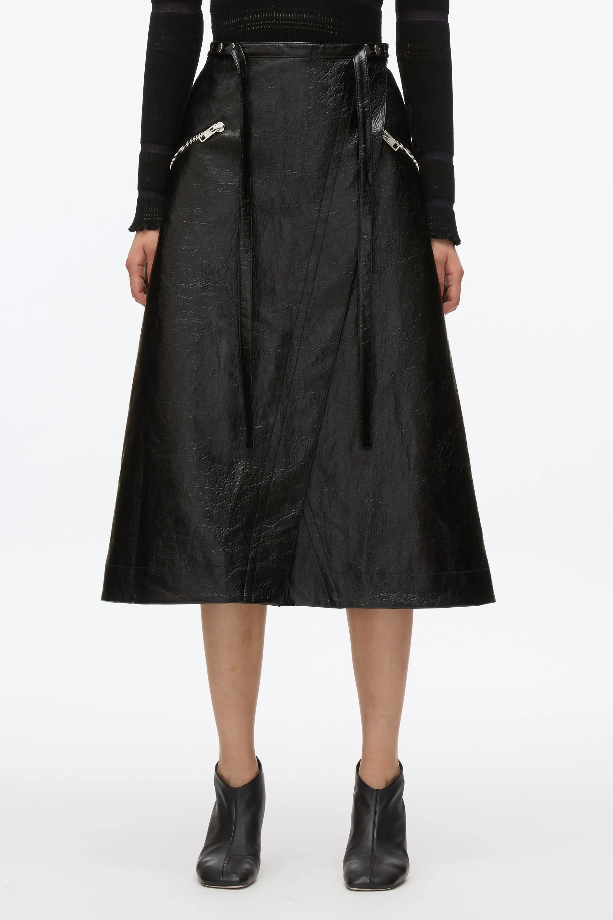 Faux Leather Moto Wrap Skirt