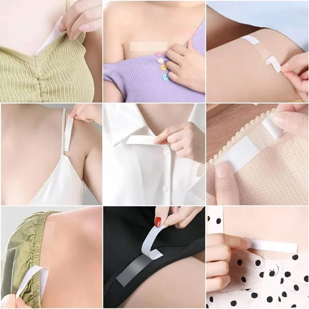 fearless tape - Double Sided Tape for Fashion, Clothing and Body (50 Strip) | All Day Strength Tape Adhesive and Gentle on Skin and Fabrics | Transparent Clear Color for All Skin Shade