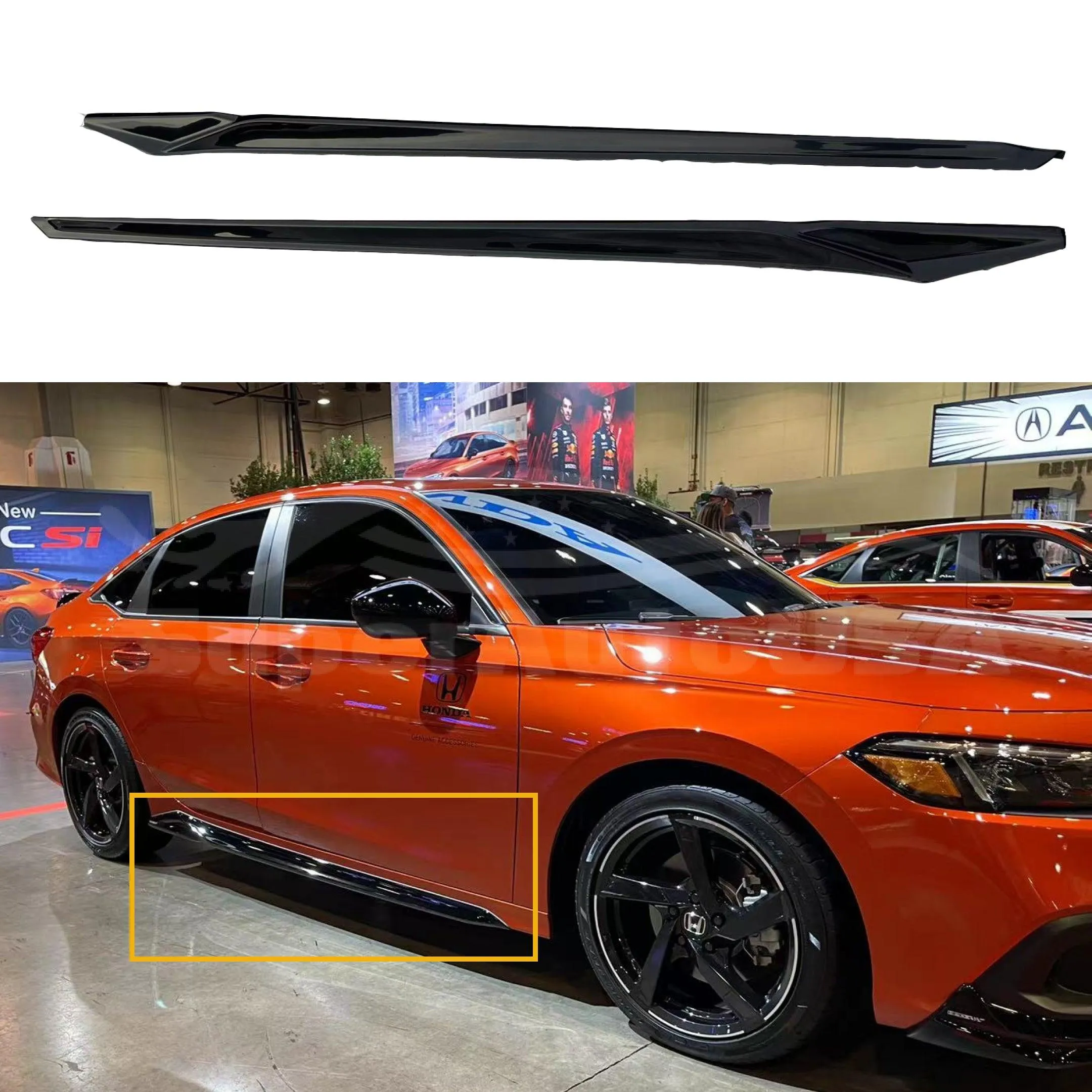 Fit 2022-2023 Honda Civic Side Body Skirts Front Corners Trim (Gloss Black)