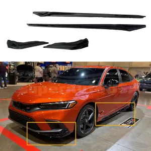 Fit 2022-2023 Honda Civic Side Body Skirts Front Corners Trim (Gloss Black)