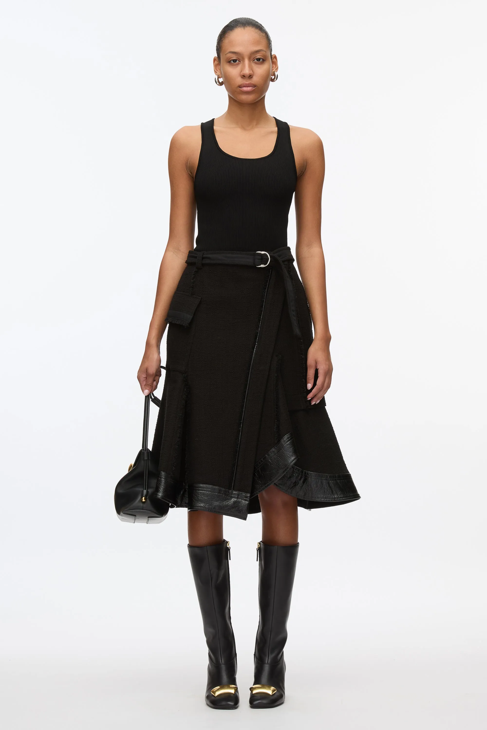 Flounce Hem Tweed Skirt