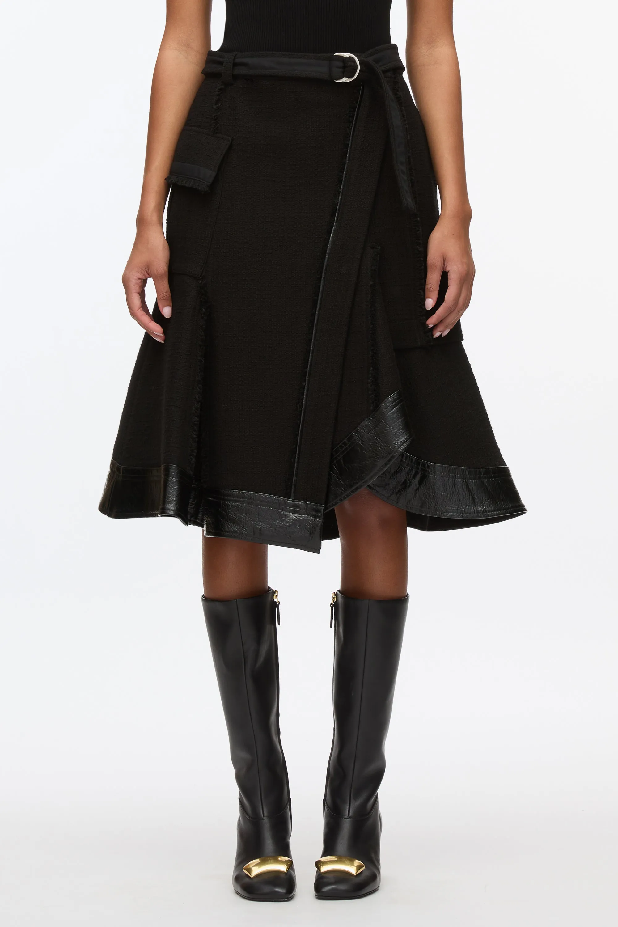 Flounce Hem Tweed Skirt