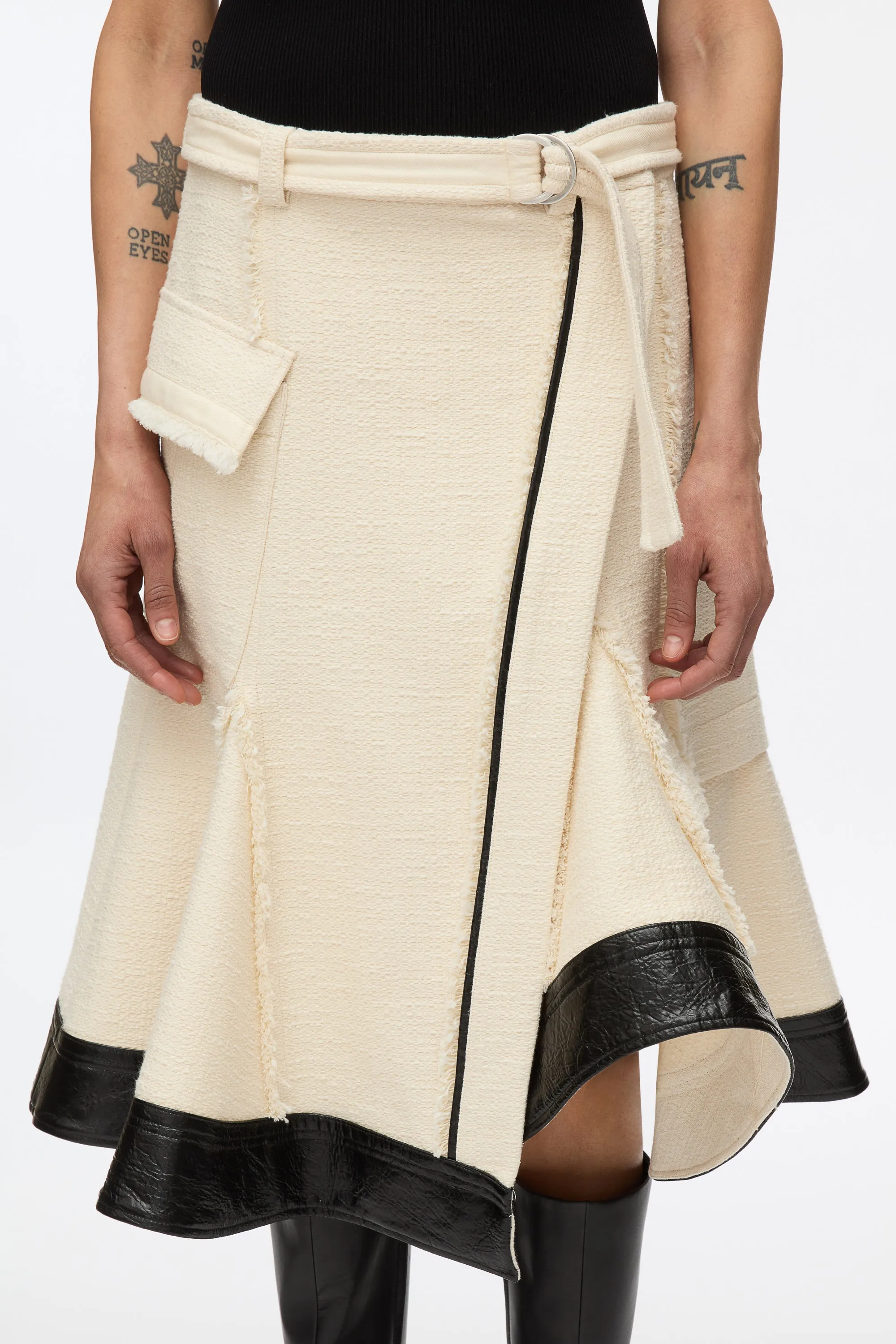 Flounce Hem Tweed Skirt