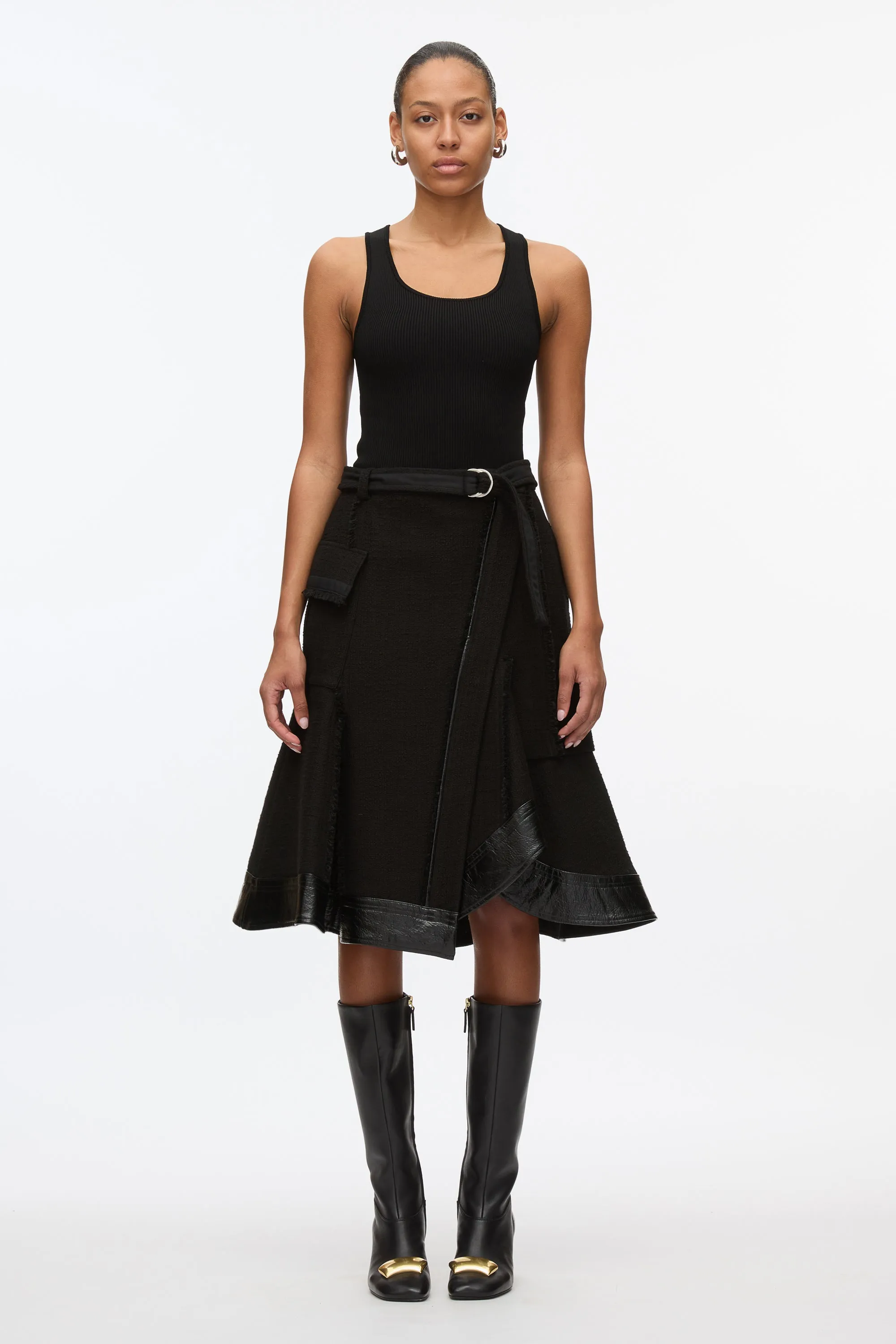 Flounce Hem Tweed Skirt
