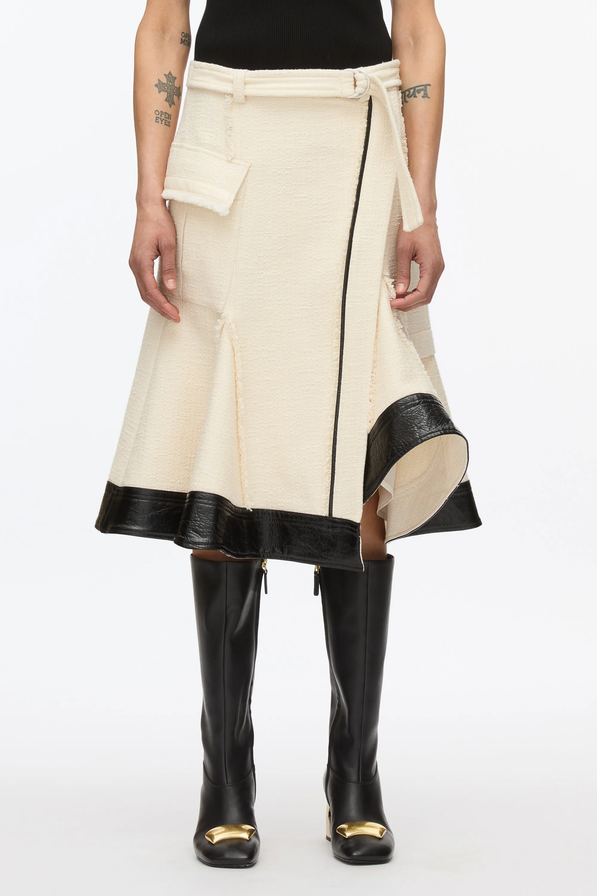 Flounce Hem Tweed Skirt