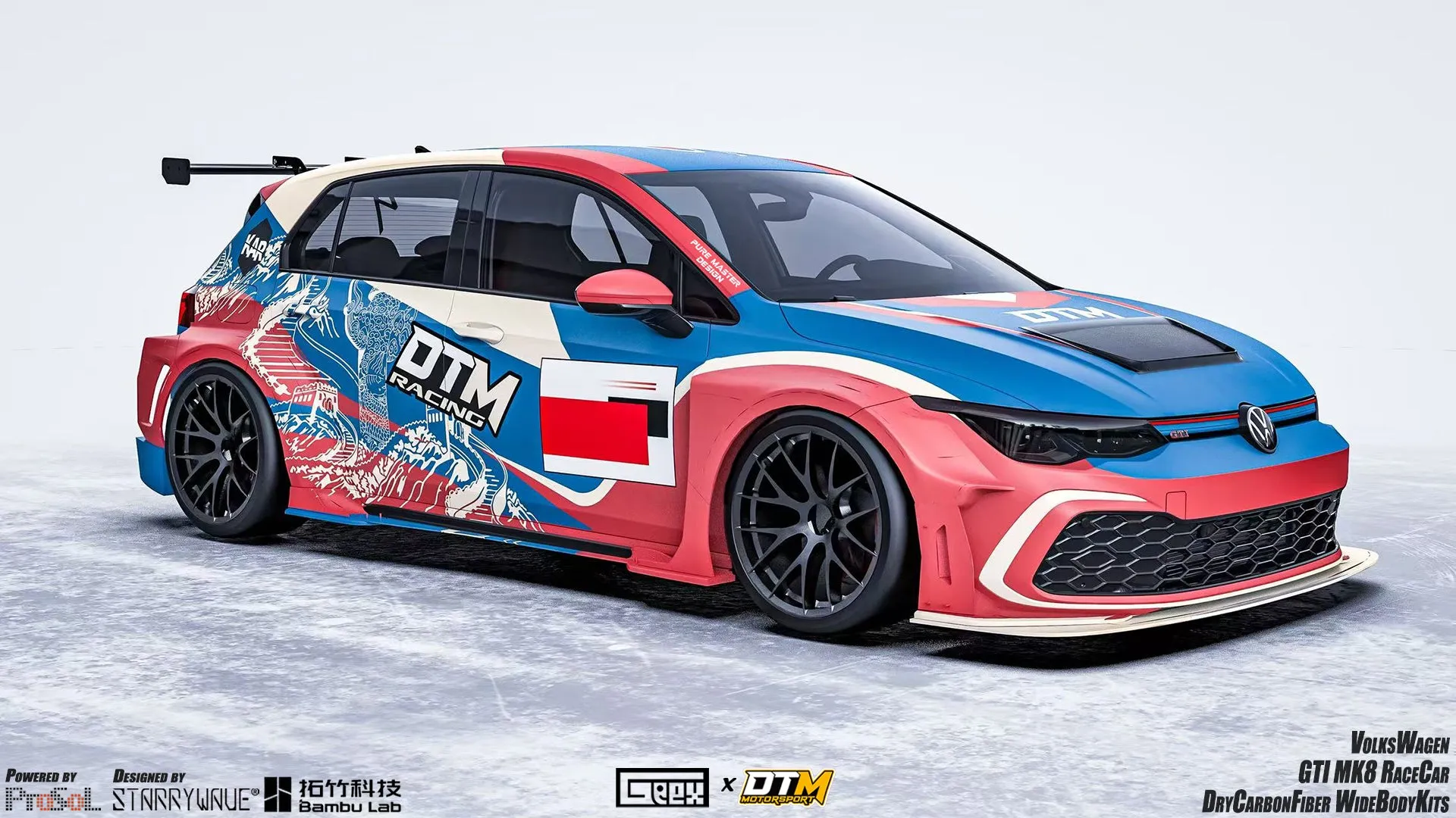 Geex Village Side Skirts and Extension for Volkswagen Golf GTI R MK8 2022-ON Carbon Fiber