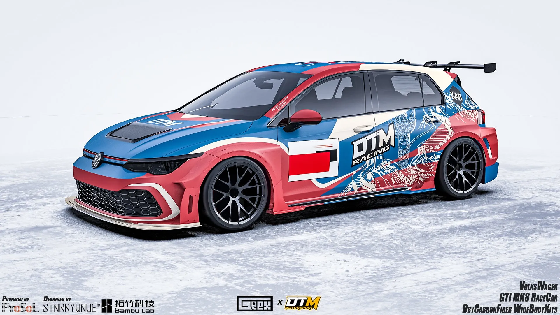 Geex Village Side Skirts and Extension for Volkswagen Golf GTI R MK8 2022-ON Carbon Fiber