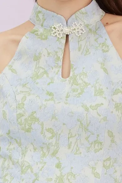 Gizella Green Jacquard Halter Top
